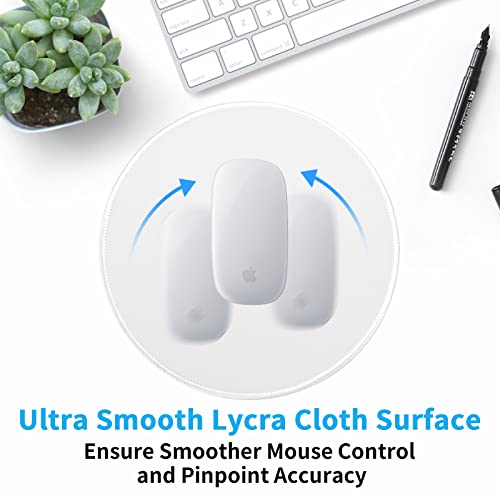Dapesuom Round Mouse Pad, 8.7 x 8.7 Inch Premium-Textured Washable Non-Slip Rubber Base Cute Small Mouse Mat with Stitched Edge for Men Women Wireless Computer Laptop Gaming Desk Accessories, White - Image 2