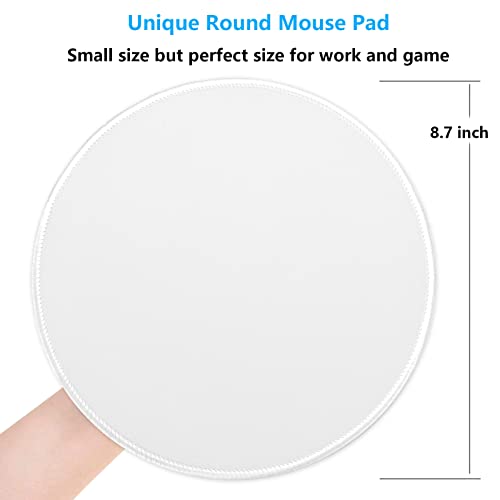 Dapesuom Round Mouse Pad, 8.7 x 8.7 Inch Premium-Textured Washable Non-Slip Rubber Base Cute Small Mouse Mat with Stitched Edge for Men Women Wireless Computer Laptop Gaming Desk Accessories, White - Image 5