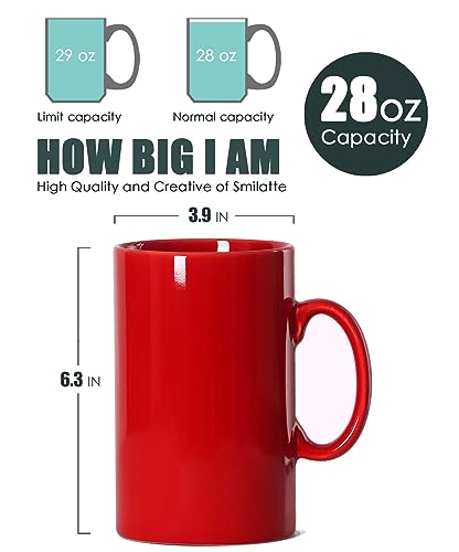 Smilatte 28 OZ Extra Large Ceramic Coffee Mug, M018 Classic Porcelain Boss Super Big Tea Cup with Handle for Office and Home, Red - Image 2