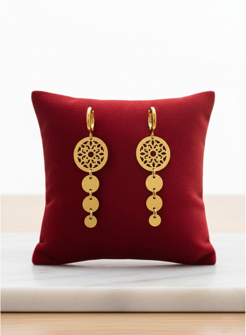 Julia Store 18K Gold Plated Stainless Steel Trendy Dainty Luxury Non-Tarnish Minimalist Aesthetic Exquisite Cute Egyptian Arabian Oriental Vintage Geometric Chunky Dangle Earrings Jewelry Gift - Image 2