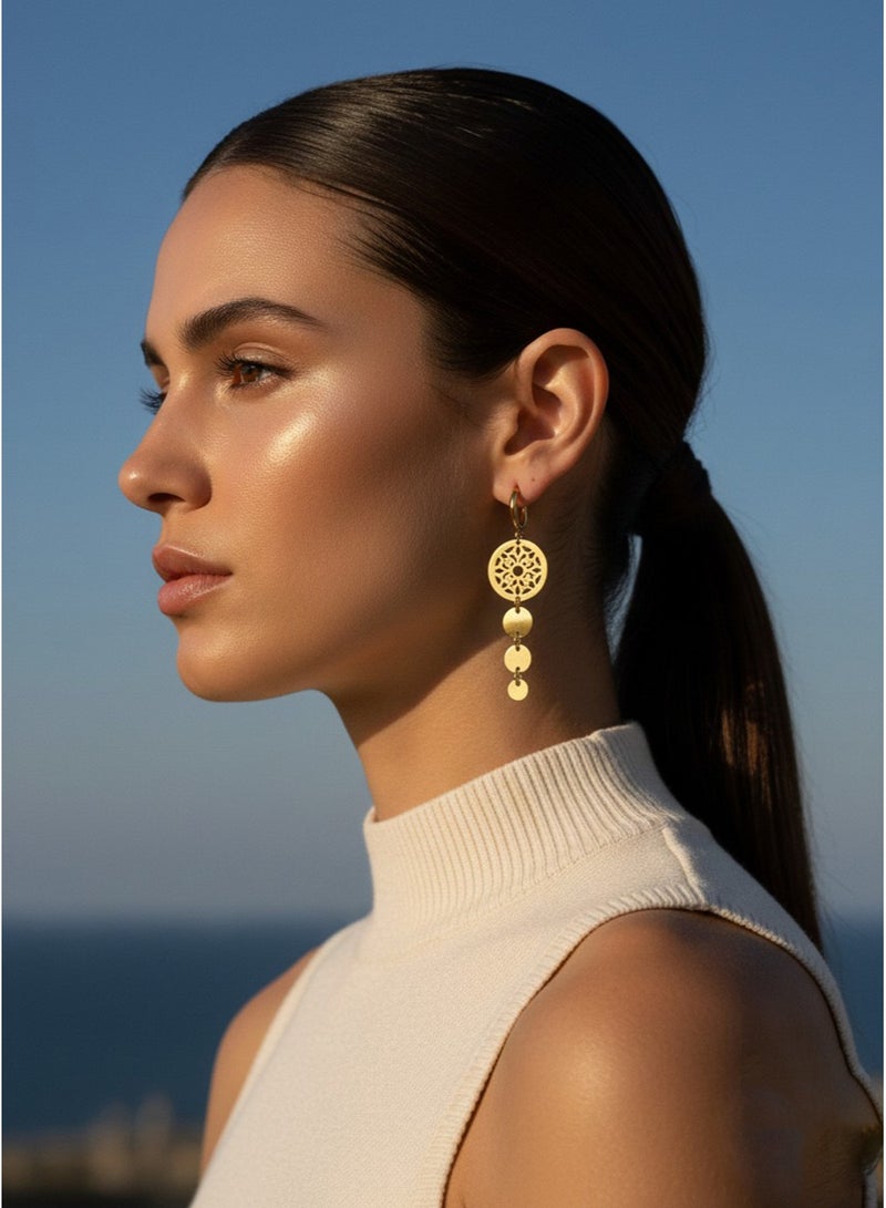 Julia Store 18K Gold Plated Stainless Steel Trendy Dainty Luxury Non-Tarnish Minimalist Aesthetic Exquisite Cute Egyptian Arabian Oriental Vintage Geometric Chunky Dangle Earrings Jewelry Gift - Image 4