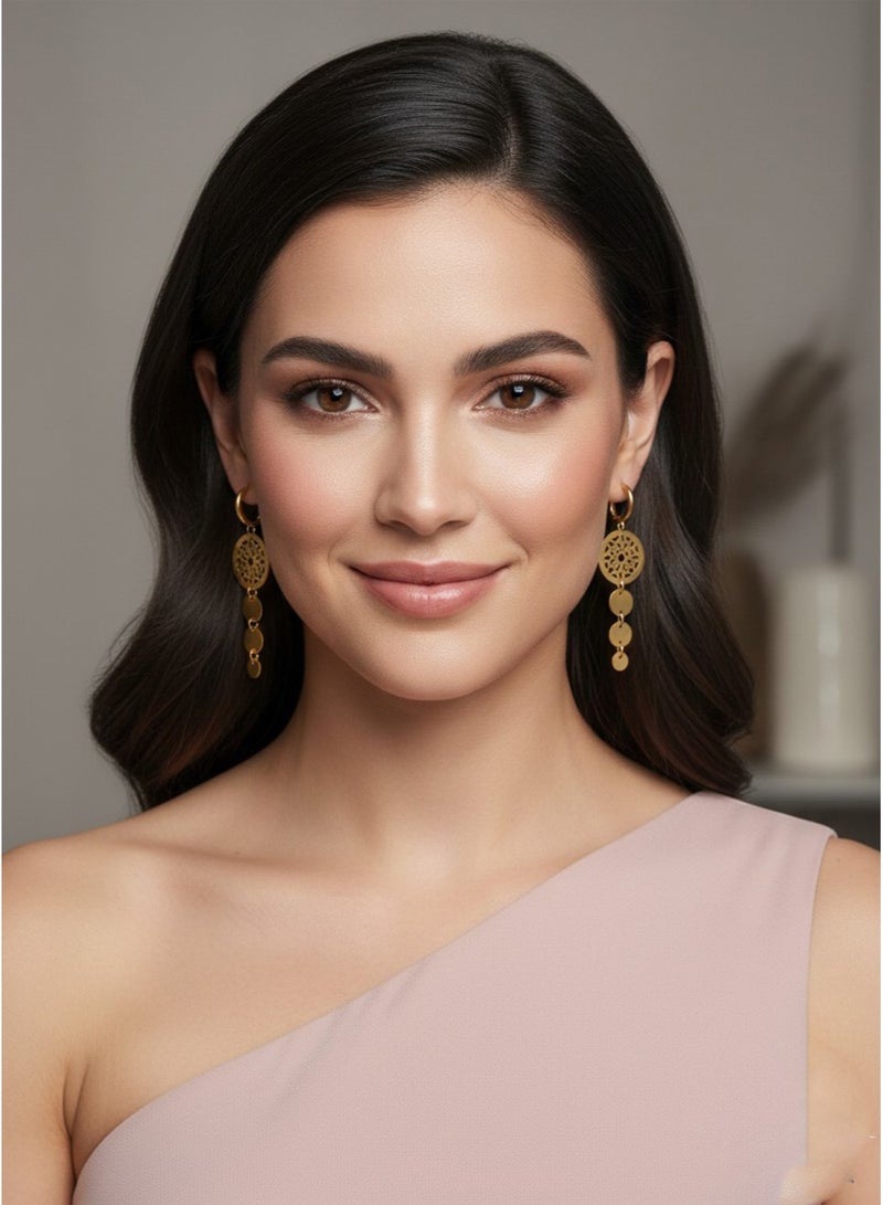 Julia Store 18K Gold Plated Stainless Steel Trendy Dainty Luxury Non-Tarnish Minimalist Aesthetic Exquisite Cute Egyptian Arabian Oriental Vintage Geometric Chunky Dangle Earrings Jewelry Gift - Image 3