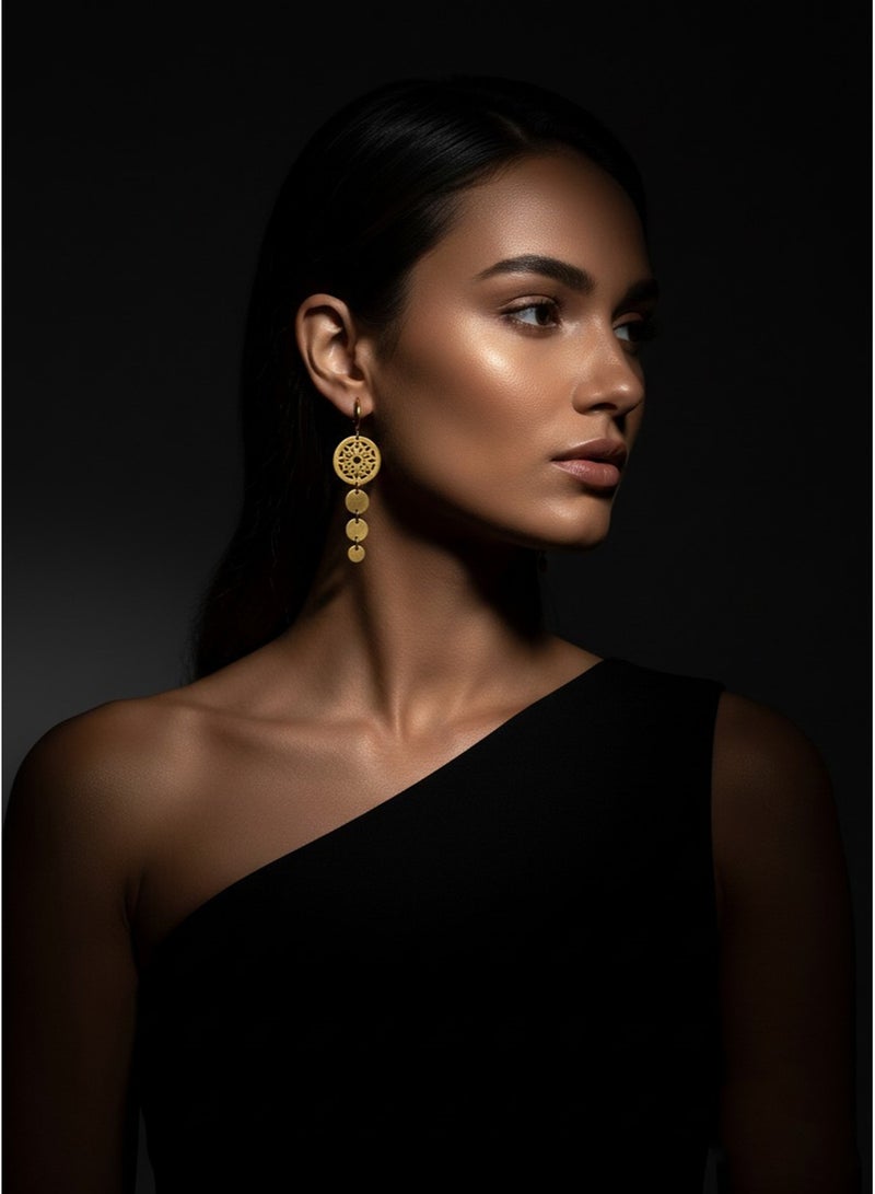 Julia Store 18K Gold Plated Stainless Steel Trendy Dainty Luxury Non-Tarnish Minimalist Aesthetic Exquisite Cute Egyptian Arabian Oriental Vintage Geometric Chunky Dangle Earrings Jewelry Gift - Image 5