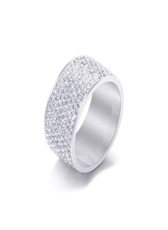 Xusamss Fashion Stainless Steel Ice Out Crystal Ring (12MM_White, 9) - Image 1