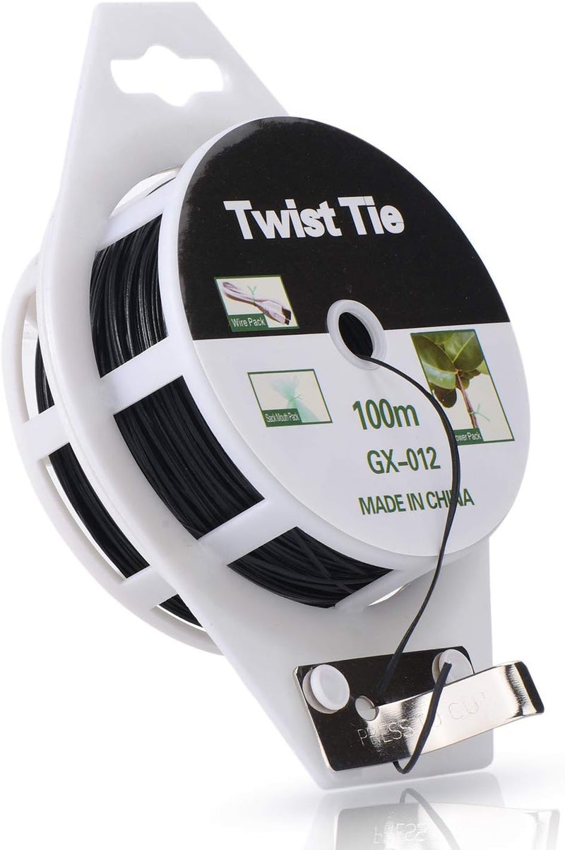YDSL 328ft (100m) Twist Ties, Plant Ties for Vines Garden Wire with Cutter for Gardening Home Office, Multi-Function Black Plastic Coated Wire - Image 1