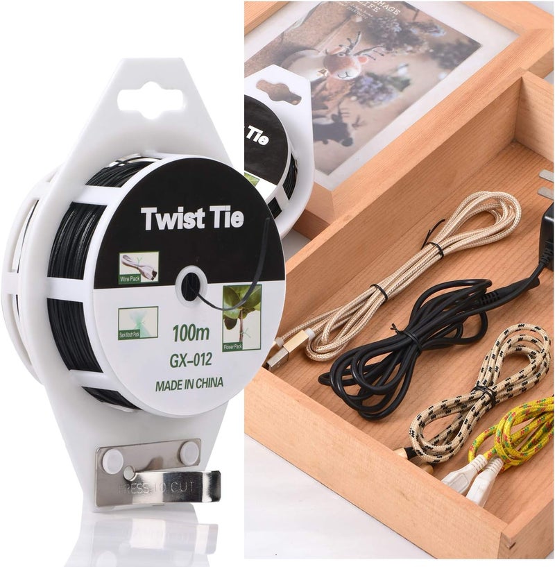 YDSL 328ft (100m) Twist Ties, Plant Ties for Vines Garden Wire with Cutter for Gardening Home Office, Multi-Function Black Plastic Coated Wire - Image 3