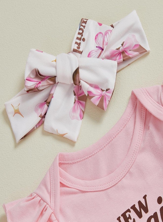 Ayalinggo Newborn Baby Girl Cowboy Outfits Letter Long Sleeve Romper Cowgirl Boots Print Pants Cute Infant Western Clothes (Pink, 0-3 Months) - Image 3