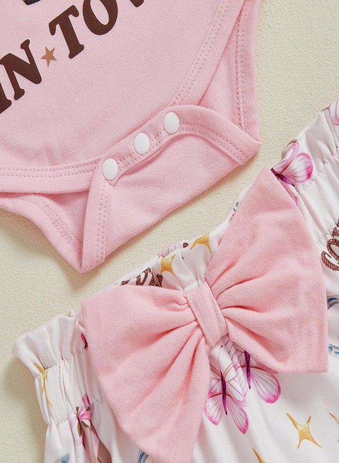 Ayalinggo Newborn Baby Girl Cowboy Outfits Letter Long Sleeve Romper Cowgirl Boots Print Pants Cute Infant Western Clothes (Pink, 0-3 Months) - Image 5