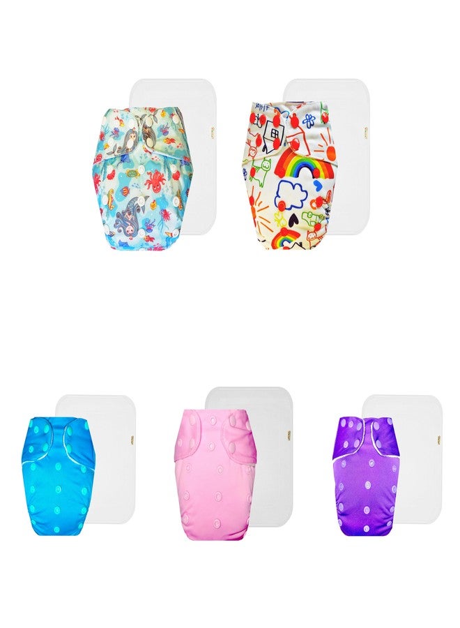 حفاضات دمبلدو القماشية الممتازة مع حشوة قطنية (عبوة من 5) | ناعمة ولطيفة | وسادة ماصة من 6 طبقات | أزرار كبس قابلة للتعديل | مثالية للأطفال الصغار | من 3 أشهر إلى 3 سنوات | للجنسين - Image 1