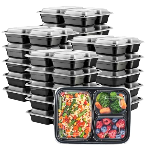 Comfy Package 24 oz  50 Count 3 Compartment Meal Prep Containers Reusable  Microwaveable Dishwasher and Freezer Safe BPAFree Portion Control and Convenience Food Storage with Lids Stackable