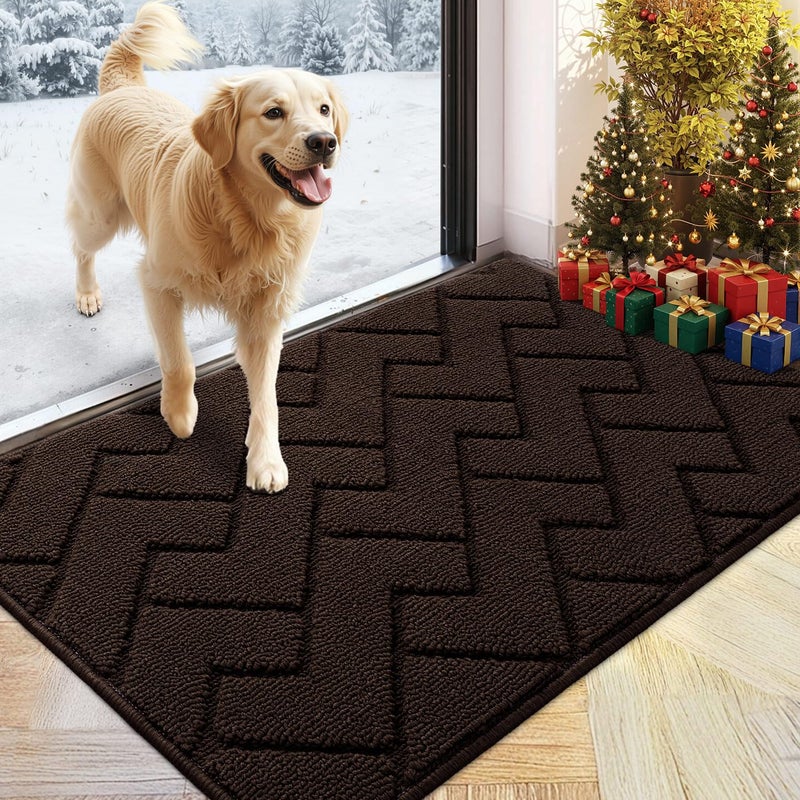 hicorfe Indoor Doormat, Welcome Door mat, Non Slip Door Mats 20"x31.5" Absorbent Resist Dirt Entrance Inside Floor Mats for Entryway Washable Low-Profile(Coffee) - Image 1
