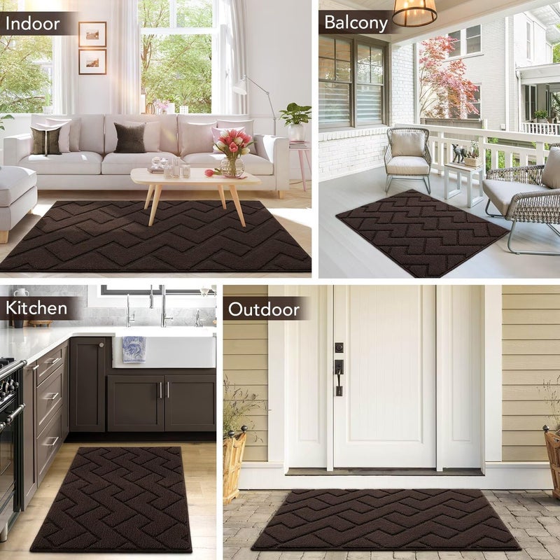 hicorfe Indoor Doormat, Welcome Door mat, Non Slip Door Mats 20"x31.5" Absorbent Resist Dirt Entrance Inside Floor Mats for Entryway Washable Low-Profile(Coffee) - Image 2
