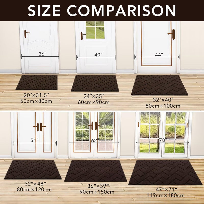 hicorfe Indoor Doormat, Welcome Door mat, Non Slip Door Mats 20"x31.5" Absorbent Resist Dirt Entrance Inside Floor Mats for Entryway Washable Low-Profile(Coffee) - Image 5