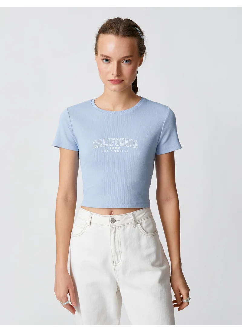 كوتون Crop T-Shirt Text Printed Short Sleeve