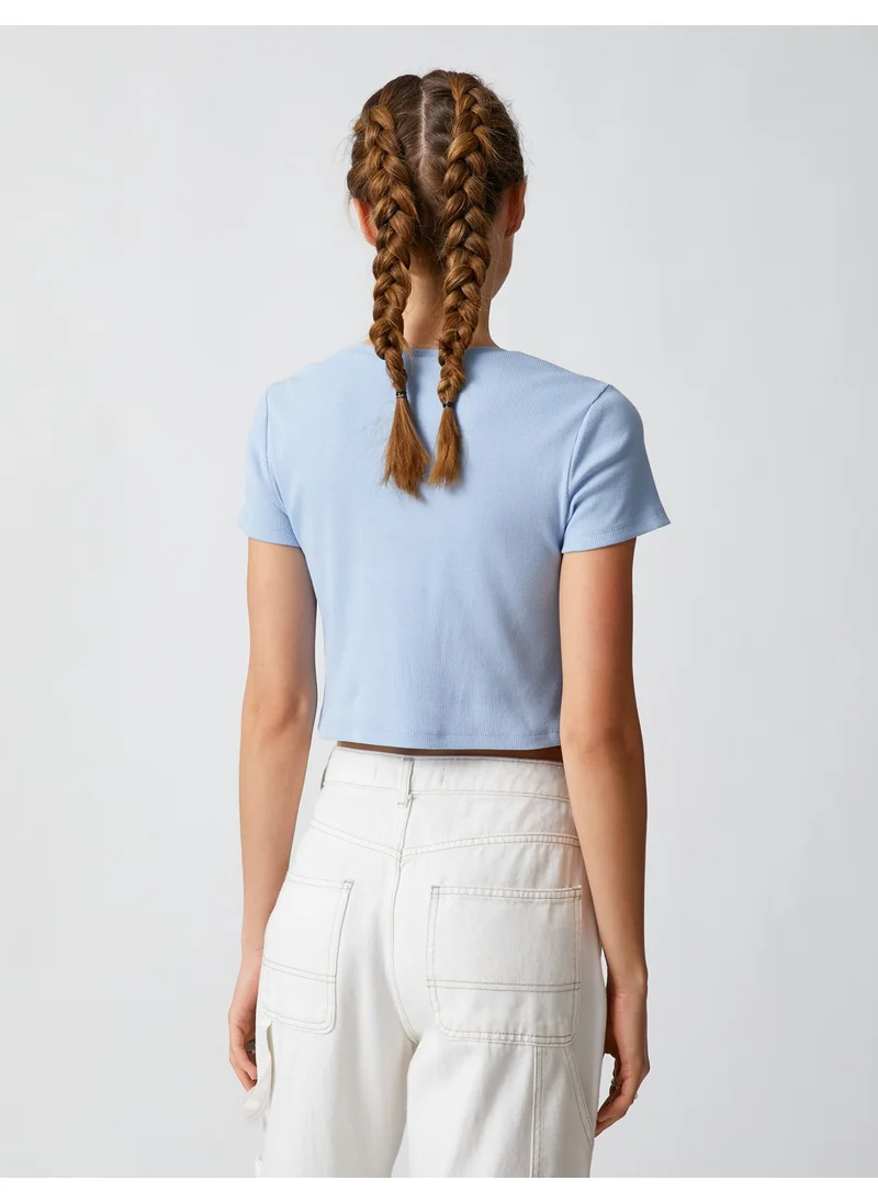 كوتون Crop T-Shirt Text Printed Short Sleeve