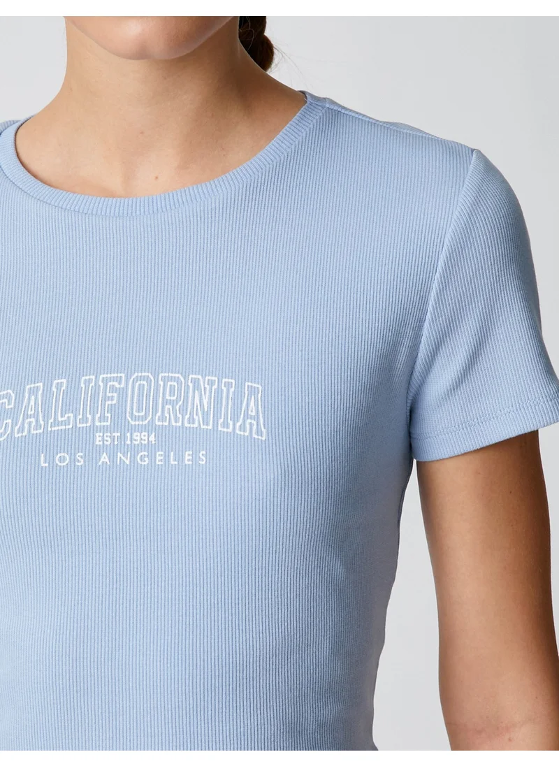 كوتون Crop T-Shirt Text Printed Short Sleeve