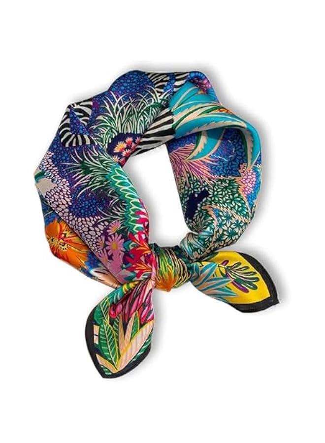 Arabest 100% Mulberry Silk Neck Scarf - 21'' x 21'' Lightweight Neckerchief - Women Men Small Square Digital Printed Scarves  - Image 1