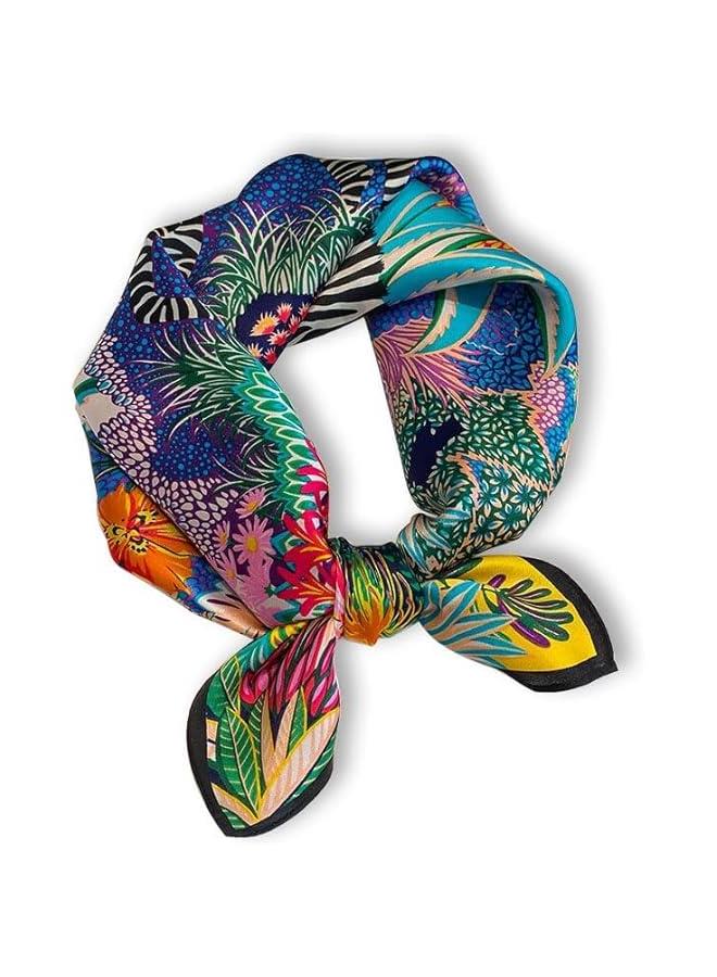 Arabest 100% Mulberry Silk Neck Scarf - 21'' x 21'' Lightweight Neckerchief - Women Men Small Square Digital Printed Scarves  - Image 2