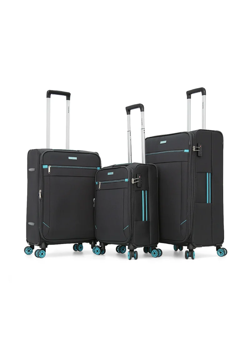 ترافلايت Softside Luggage Trolley Bag 3 Pieces Set,Black Grey (S-20",M-24",L-28")