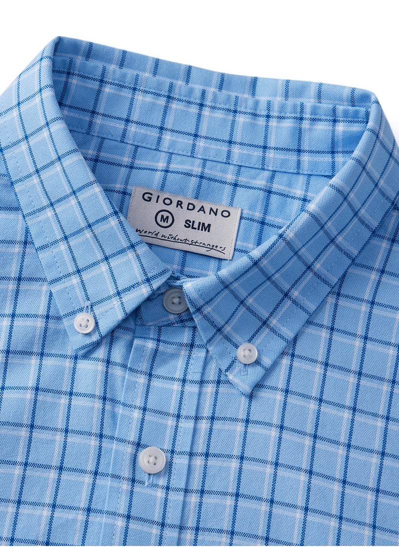 GIORDANO Men's Shirt with Small Lion Embroidery Blue  - Image 3