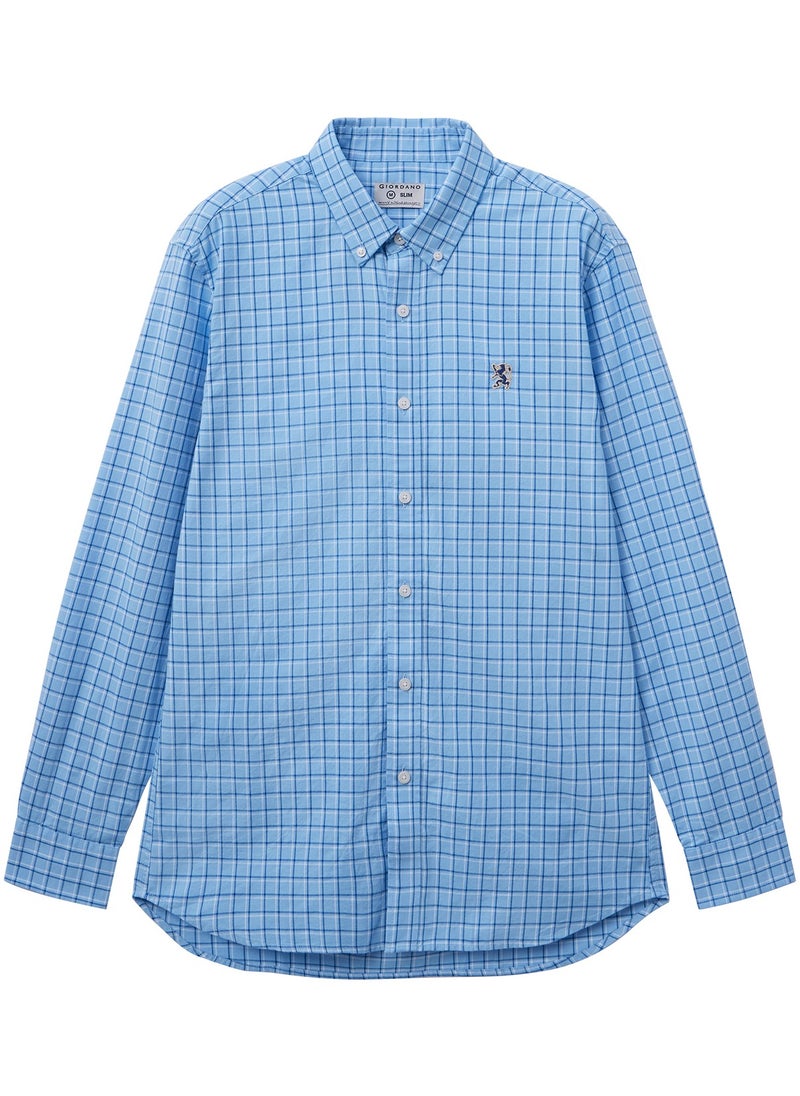GIORDANO Men's Shirt with Small Lion Embroidery Blue  - Image 1