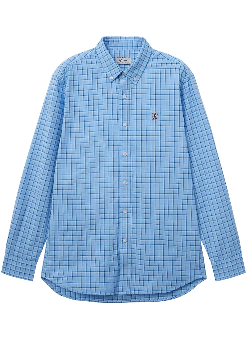 GIORDANO Men's Shirt with Small Lion Embroidery Blue