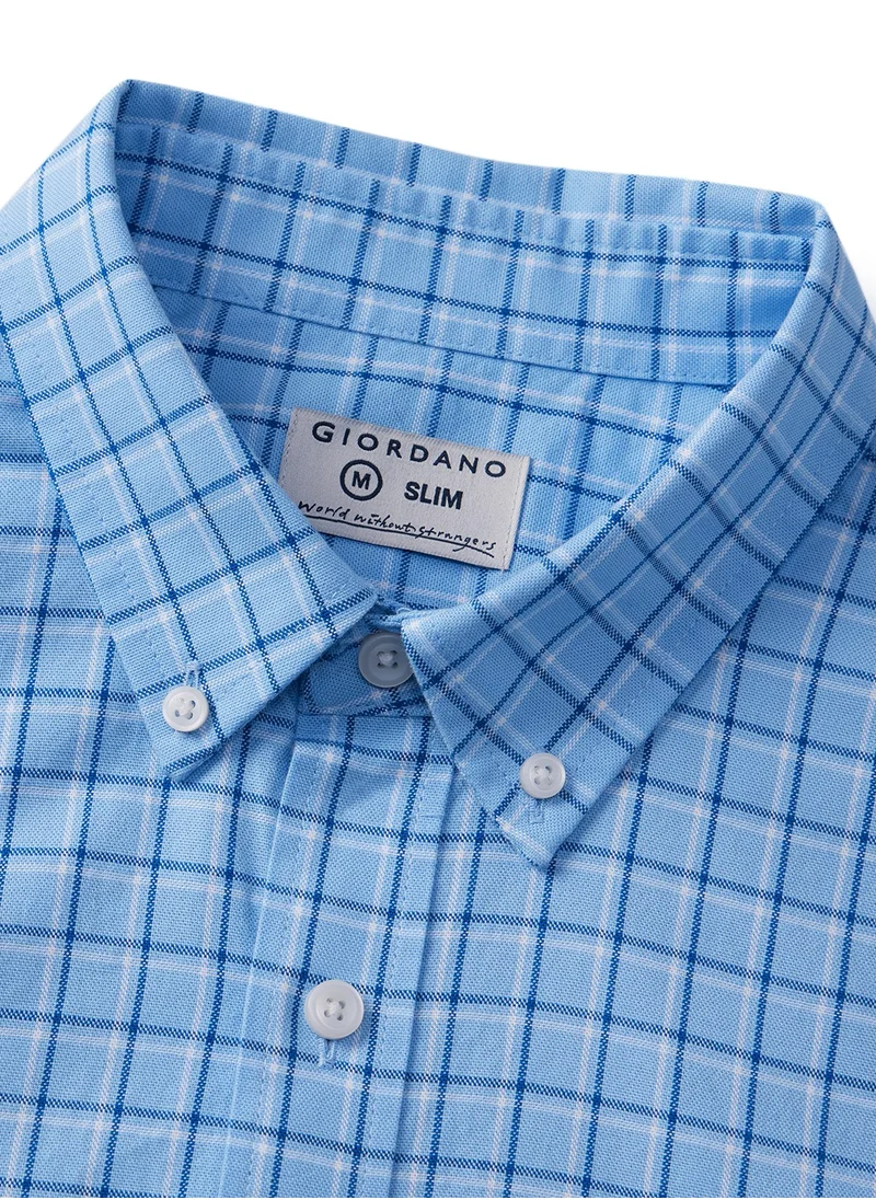 GIORDANO Men's Shirt with Small Lion Embroidery Blue