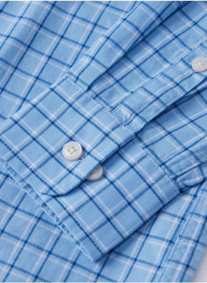 GIORDANO Men's Shirt with Small Lion Embroidery Blue