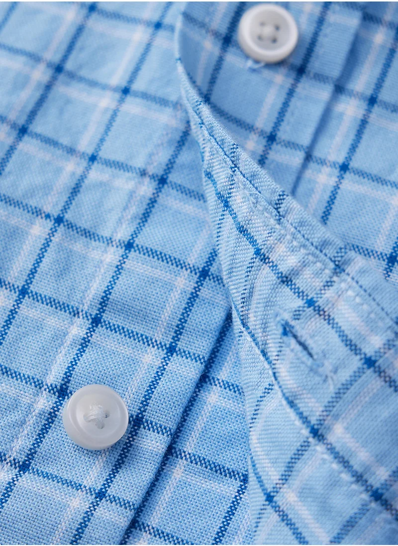 GIORDANO Men's Shirt with Small Lion Embroidery Blue