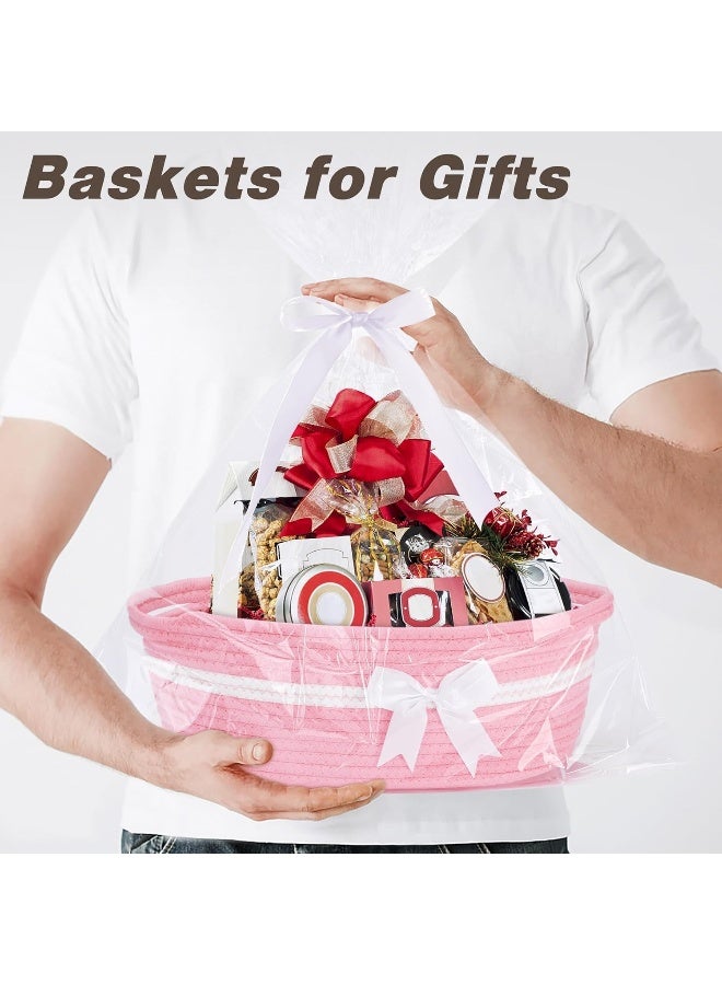 Yeeeasy Gift Basket with Bow and Gift Bag Simplicity Home Decor Rope Basket for Valentines Day Gifts - Image 2