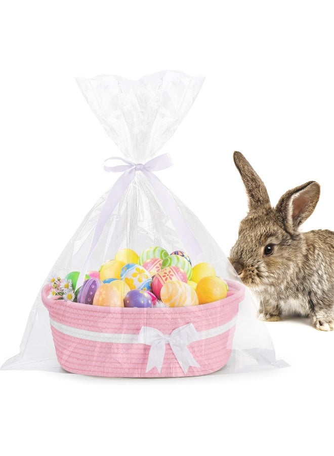 Yeeeasy Gift Basket with Bow and Gift Bag Simplicity Home Decor Rope Basket for Valentines Day Gifts - Image 3