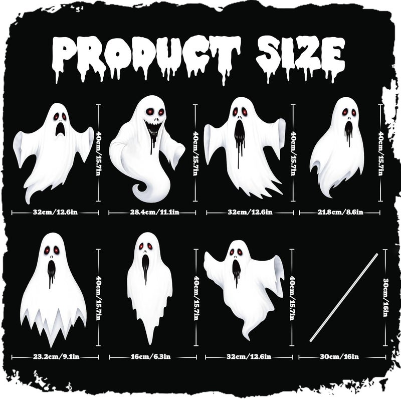 ComboJoy 7 Pack Ghost Halloween Yard Signs, Large Halloween Yard Decorations with Stakes, Waterproof Scary Outdoor Holiday Ghost Decor for Yard Lawn Garden, 16” Big Size - Image 2