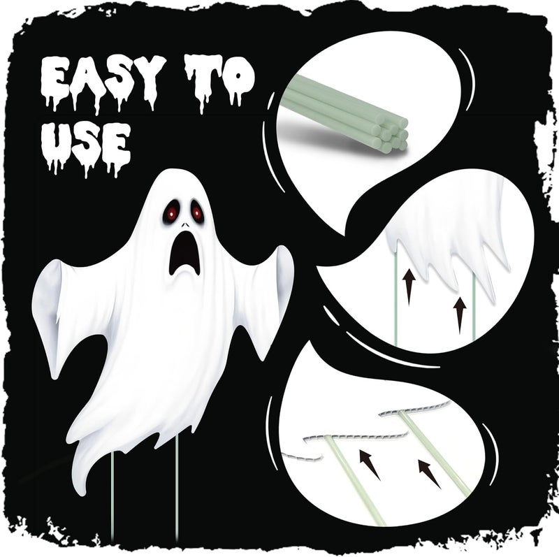 ComboJoy 7 Pack Ghost Halloween Yard Signs, Large Halloween Yard Decorations with Stakes, Waterproof Scary Outdoor Holiday Ghost Decor for Yard Lawn Garden, 16” Big Size - Image 3