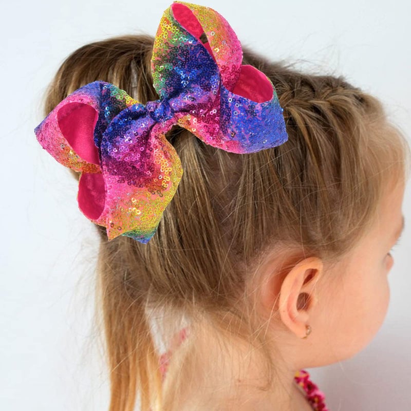 Doneace Large Bow Hair Clips Rainbow Hair Barrettes Sequins Claw Clips Hair Accessories for Women Glitter Hairpin Hair Alligator Clips Colorful Hair Jaw Clamp Headwear Hair Decorations for Women Girls 1PCS