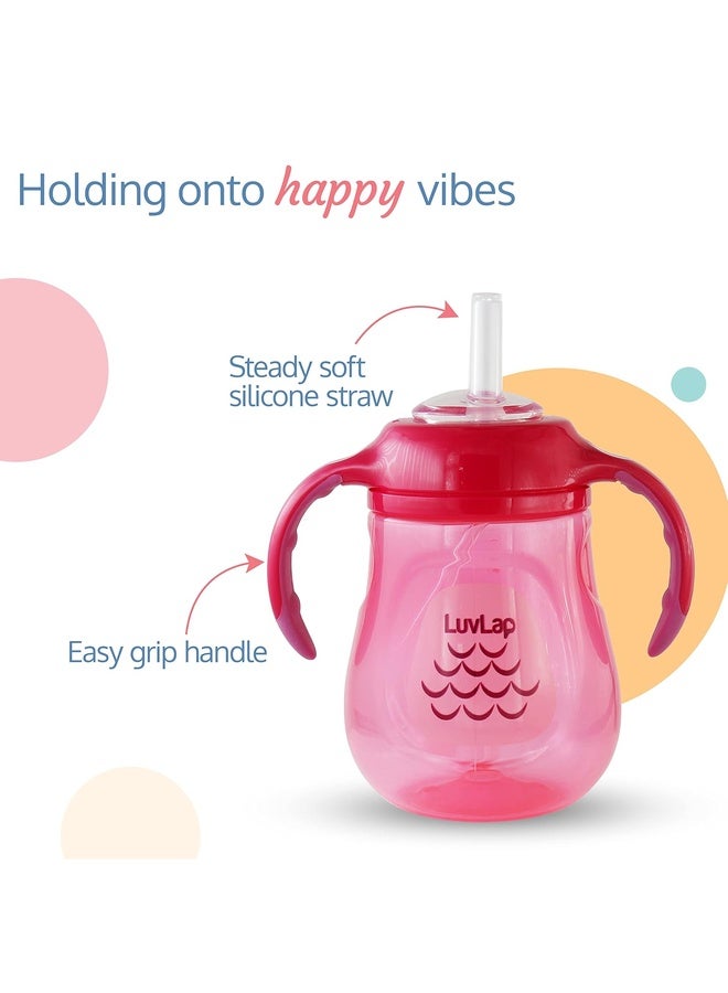 Luvlap Wise Owl Sipper for Infant/Toddler 280ml, Anti-Spill Sippy Cup with Soft Silicone Straw BPA Free, 12m+ (Pink) - Image 3