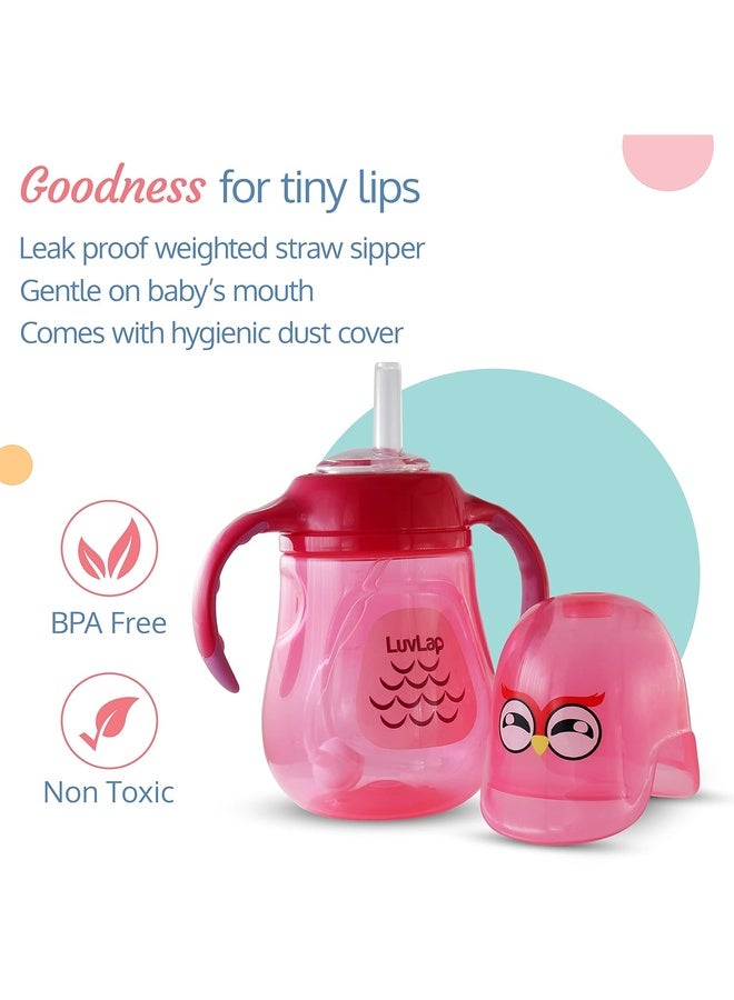 Luvlap Wise Owl Sipper for Infant/Toddler 280ml, Anti-Spill Sippy Cup with Soft Silicone Straw BPA Free, 12m+ (Pink) - Image 2