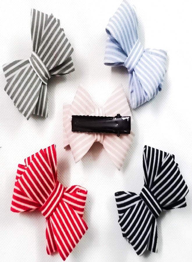 Rubela Sonpal Cotton Waves Multicolour Polka Dot Bow Hair Clips/Pins for Women, Red, Black & Blue, 5 Pcs (Pack of 1) - Image 4