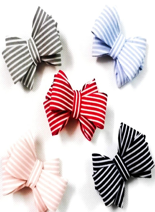 Rubela Sonpal Cotton Waves Multicolour Polka Dot Bow Hair Clips/Pins for Women, Red, Black & Blue, 5 Pcs (Pack of 1) - Image 2