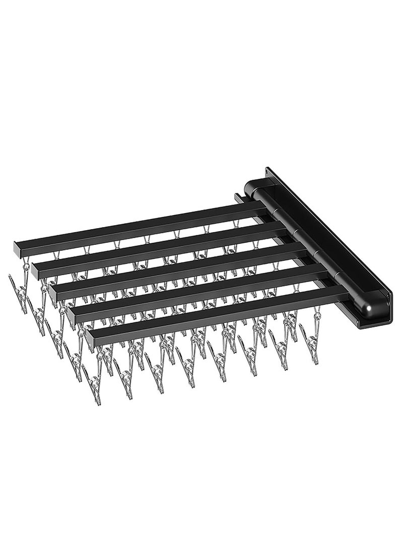 Clothes Drying Racks, Folding Sock Drying Hanger 40 Clips, Underwear Hangers with Rotatable for Sock, Underwear, Baby Clothes and Gloves, Made of Carbon Steel Material, 90 Degree Folding (Black) - Image 1