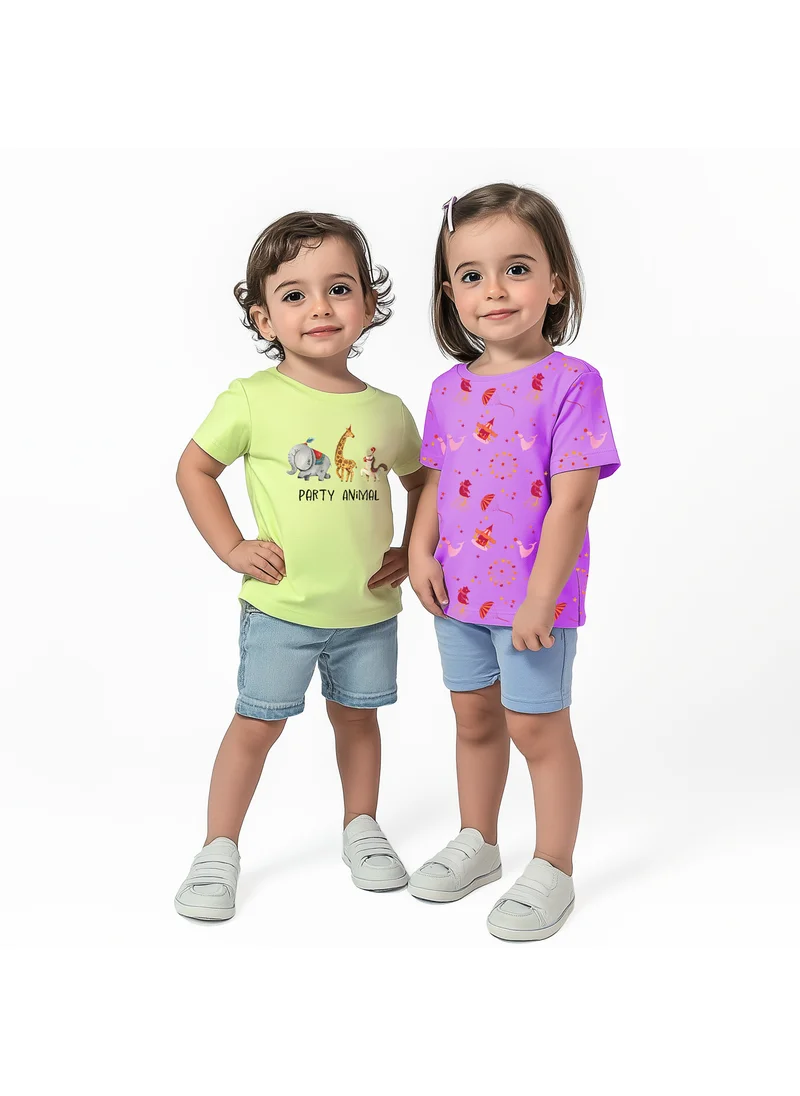 Nautinati Nautinati Girls’ Animal Print Cotton T-shirts | Pack of 2 T-shirts for 2 to 10 Years