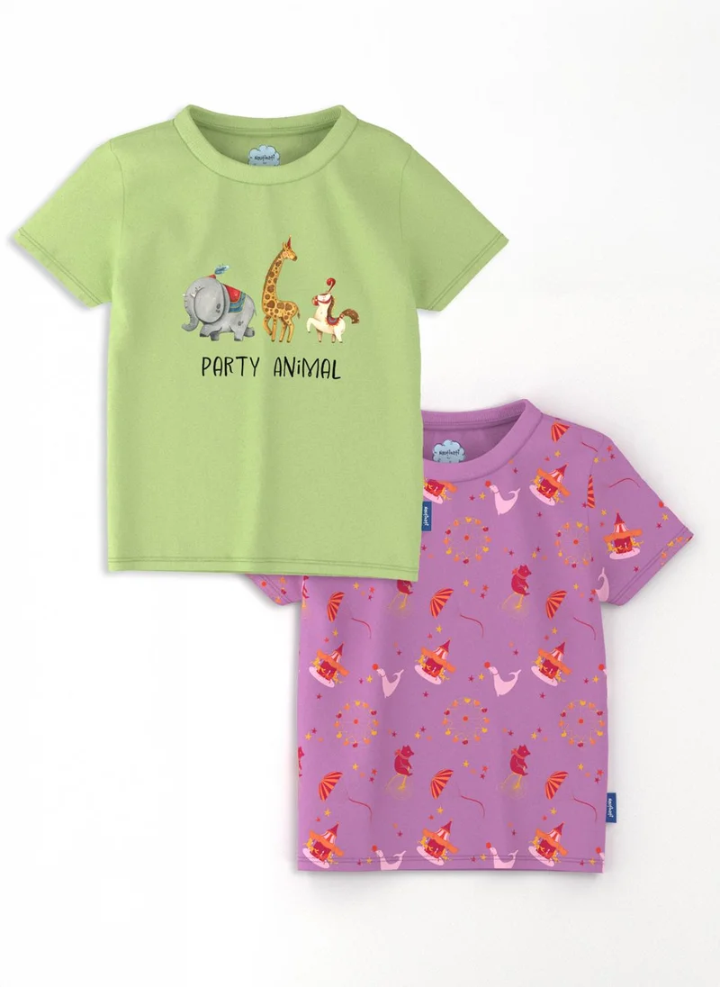 Nautinati Nautinati Girls’ Animal Print Cotton T-shirts | Pack of 2 T-shirts for 2 to 10 Years