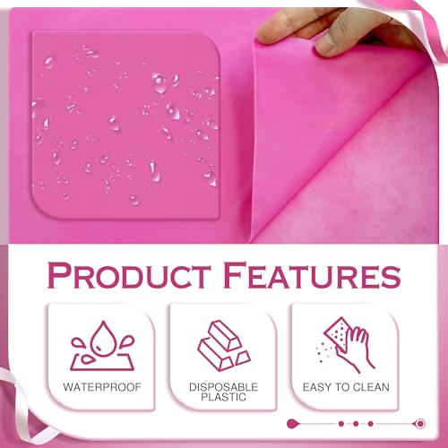 Just Shimmer 4 Pieces Pink Series Rectangle Tablecloth, 54x72 Solid Color Waterproof & Spillproof Disposable Plastic Table Cover, Durable Party Tablecloth for Dining, Buffet, Picnic, Outdoor Events - Image 3