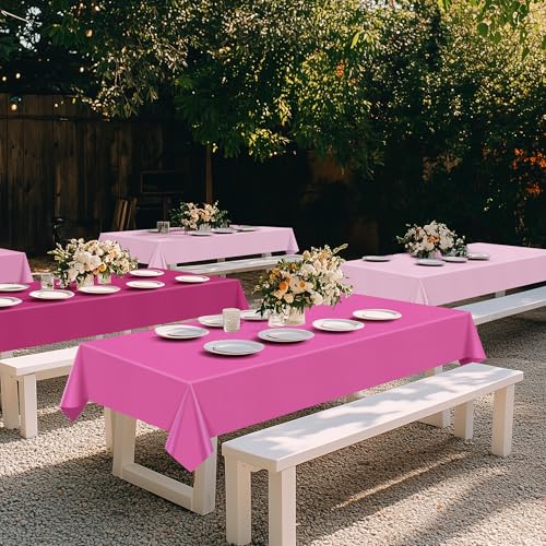 Just Shimmer 4 Pieces Pink Series Rectangle Tablecloth, 54x72 Solid Color Waterproof & Spillproof Disposable Plastic Table Cover, Durable Party Tablecloth for Dining, Buffet, Picnic, Outdoor Events - Image 4