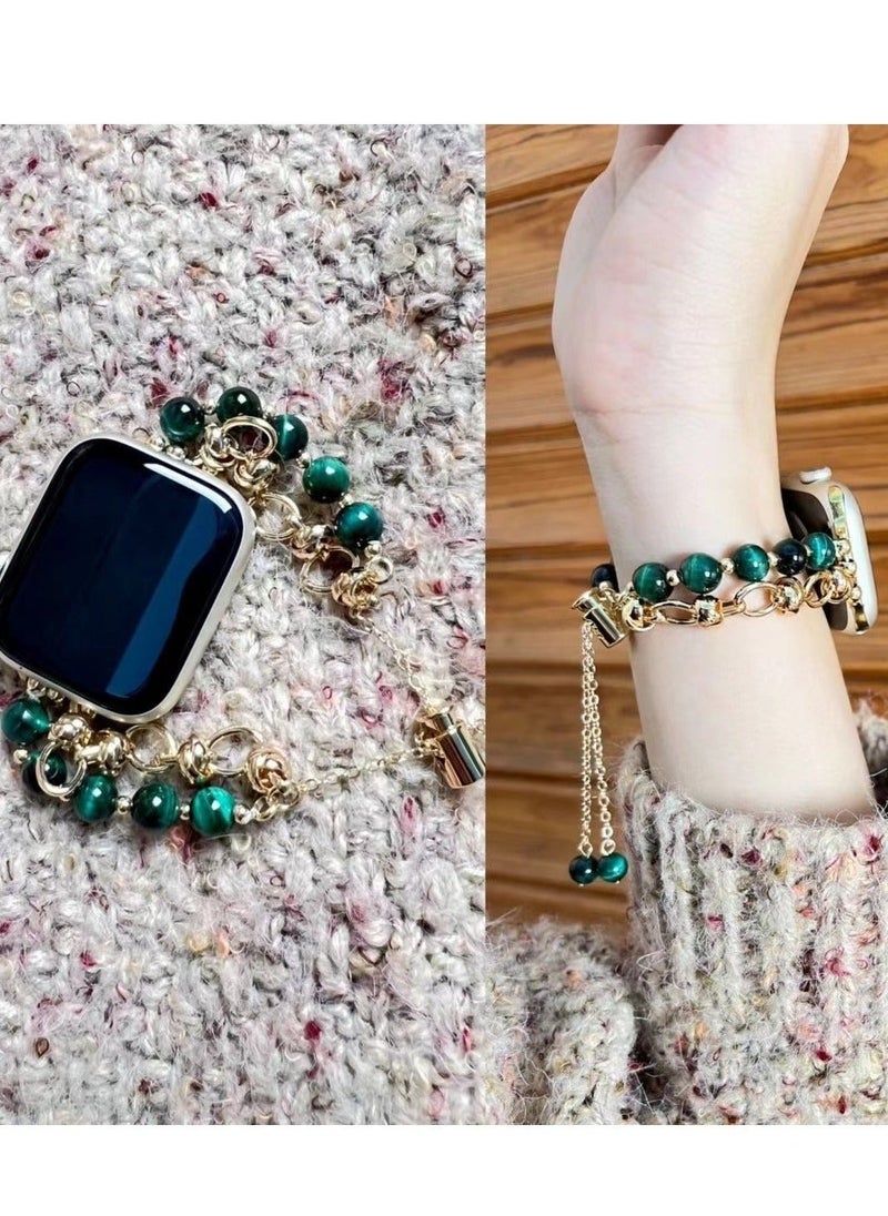 Jade Green Crystal Beaded Watch Band AppleWatch Cat's Eye Bracelet Suitable Apple Watch Band 7/8/9E 41mm - Image 1