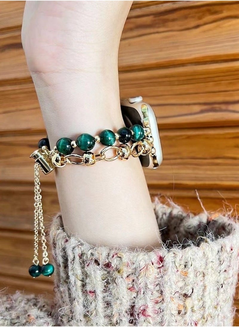 Jade Green Crystal Beaded Watch Band AppleWatch Cat's Eye Bracelet Suitable Apple Watch Band 7/8/9E 41mm - Image 2