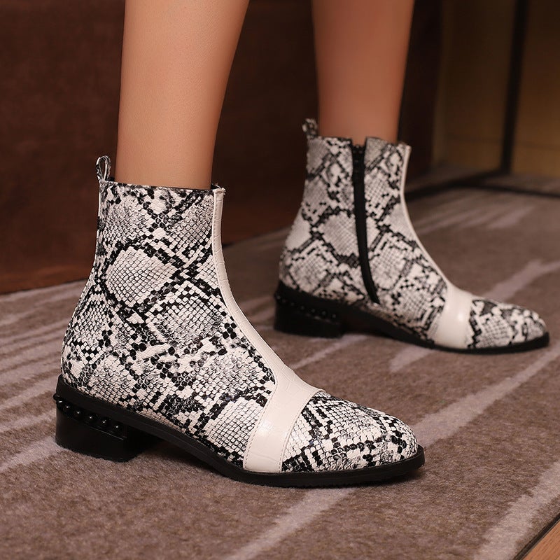 Wish Casual Low Heel Round Head Women'S Shoes 40-50 Super Plus Size Stone Grain Low Boots - Image 5