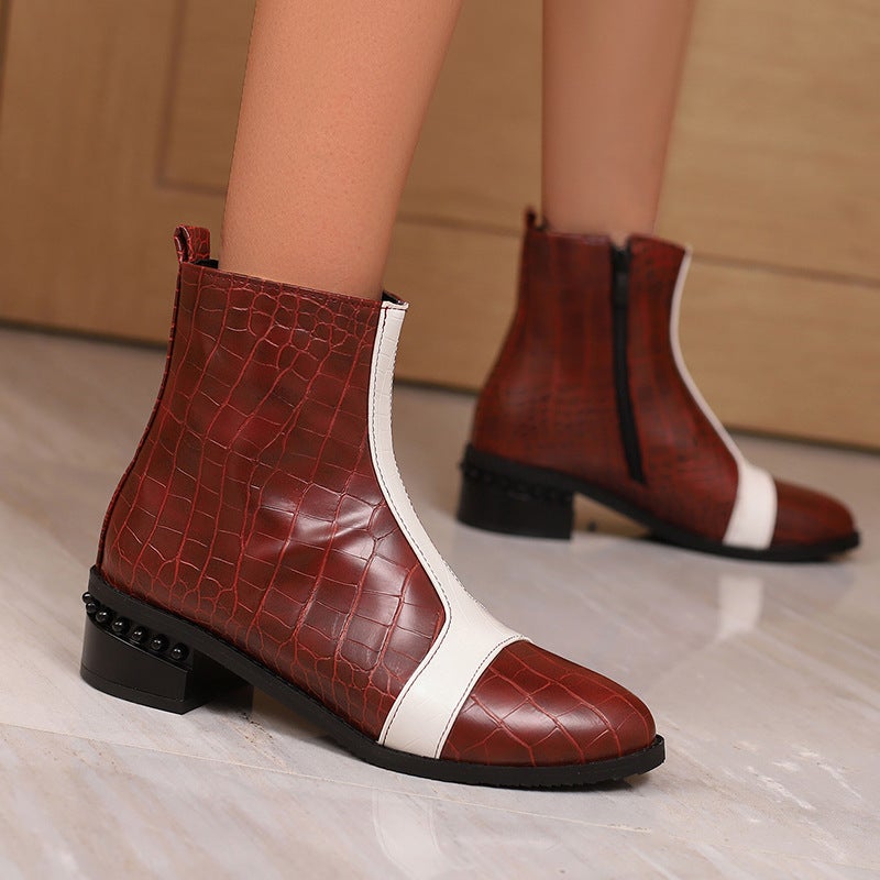 Wish Casual Low Heel Round Head Women'S Shoes 40-50 Super Plus Size Stone Grain Low Boots - Image 4