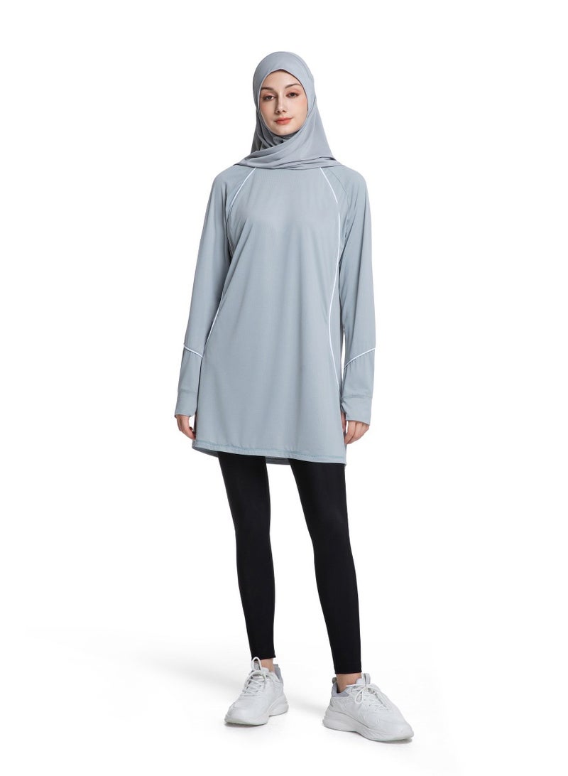 Muslim Women's Sportswear Top Quick-Dry Hooded Fitness Wear, Fashion Long-Sleeve Yoga Outfit, Casual Athletic T-Shirt for Running & Yoga - Image 1