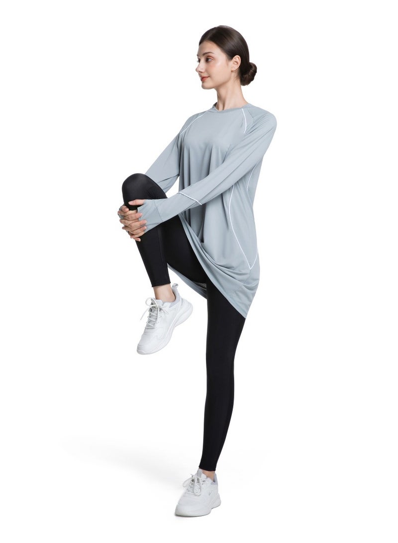 Muslim Women's Sportswear Top Quick-Dry Hooded Fitness Wear, Fashion Long-Sleeve Yoga Outfit, Casual Athletic T-Shirt for Running & Yoga - Image 2