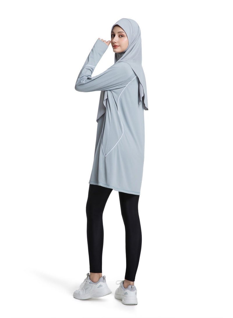 Muslim Women's Sportswear Top Quick-Dry Hooded Fitness Wear, Fashion Long-Sleeve Yoga Outfit, Casual Athletic T-Shirt for Running & Yoga - Image 3